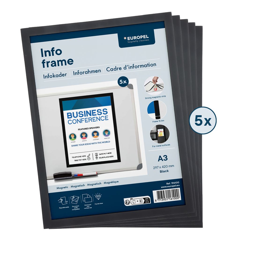Infokader Europel Magnetisch set 5 stuks A3 Zwart