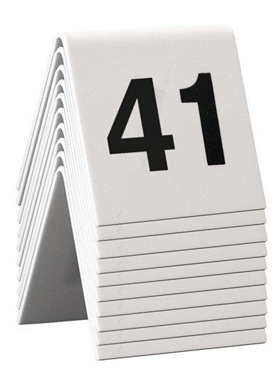 Tafelnummers 41-50 | Wit Acryl, Zwart Cijfer