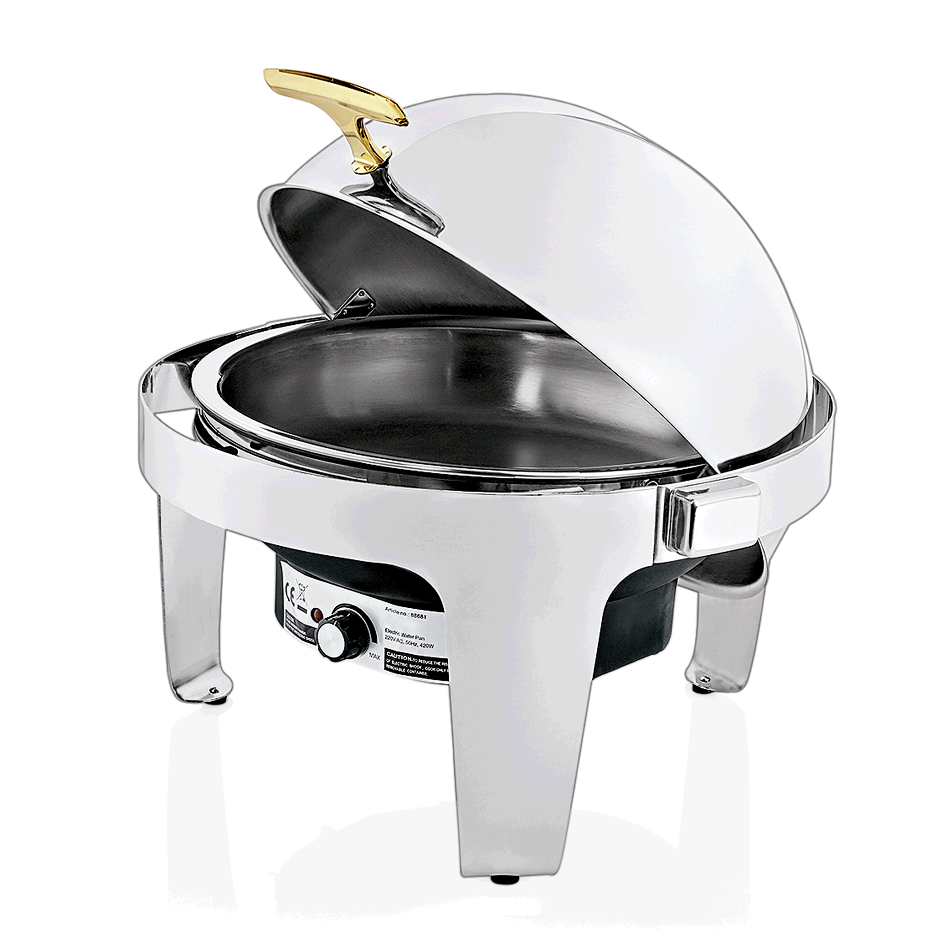 Chafing dish électrique, 6,8 litres, Ø 39,5 cm, hauteur 45 cm, acier inoxydable chrome-nickel, polypropylène