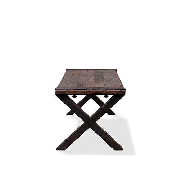 Old Dutch Tisch mit Barnwood-Tischplatte, niedrig, X-Rahmen