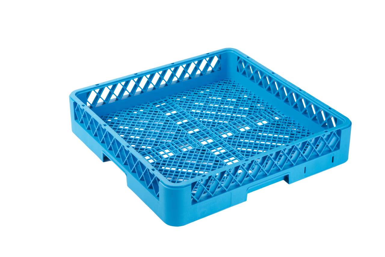 Spülkorb 500x500 mm ohne Aufteilung für Besteck, feinmaschig, blau