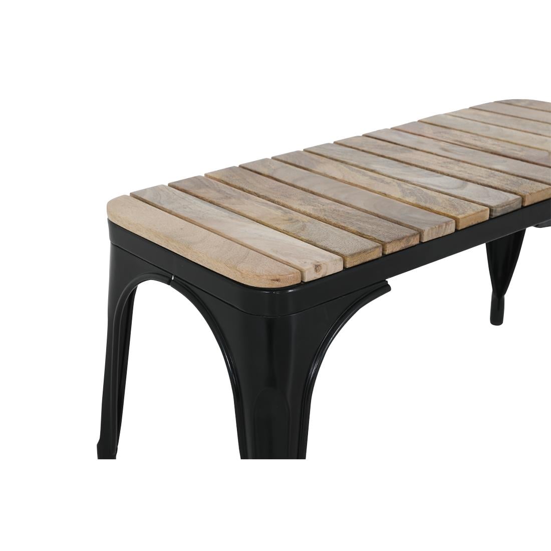 Banc d'intérieur à lattes en bois de manguier et cadre noir Bolero Bistro 850 mm (lot de 2)