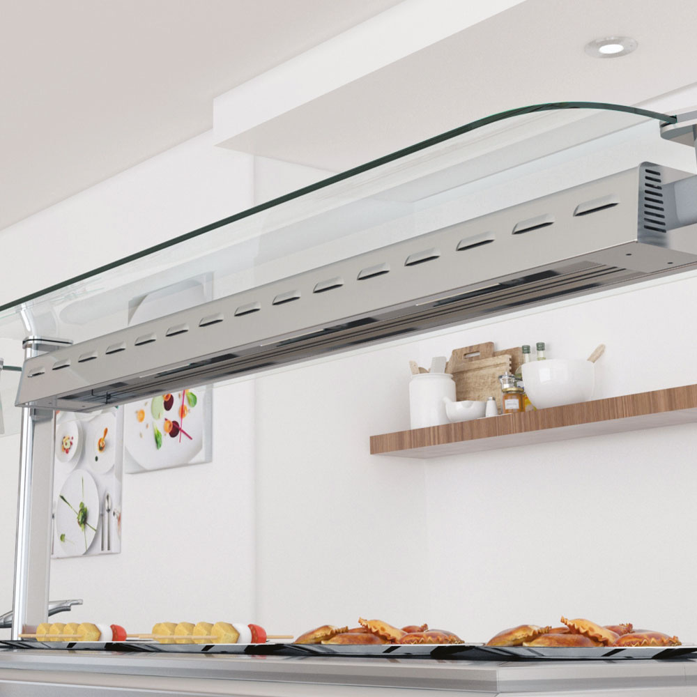 Centraal "gebogen" glas aan elke zijde, 3x GN 1/1