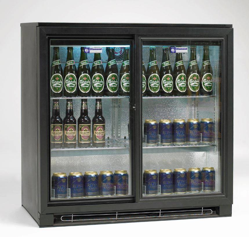 Getränkekühlschrank | 2 Schiebetüren | Schwarz | 196 Liter | 900x520x(h)900mm