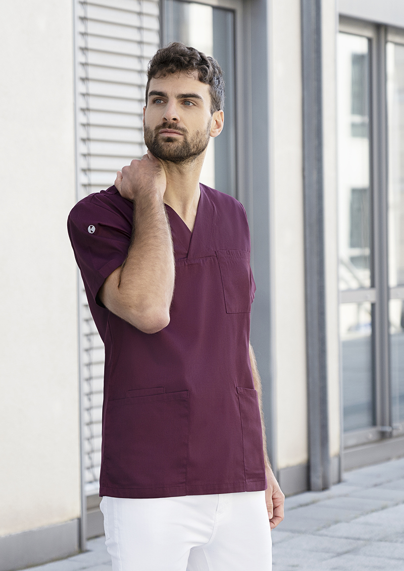 Tunique homme à enfiler à manches courtes Essential, en matériau durable - Aubergine - L