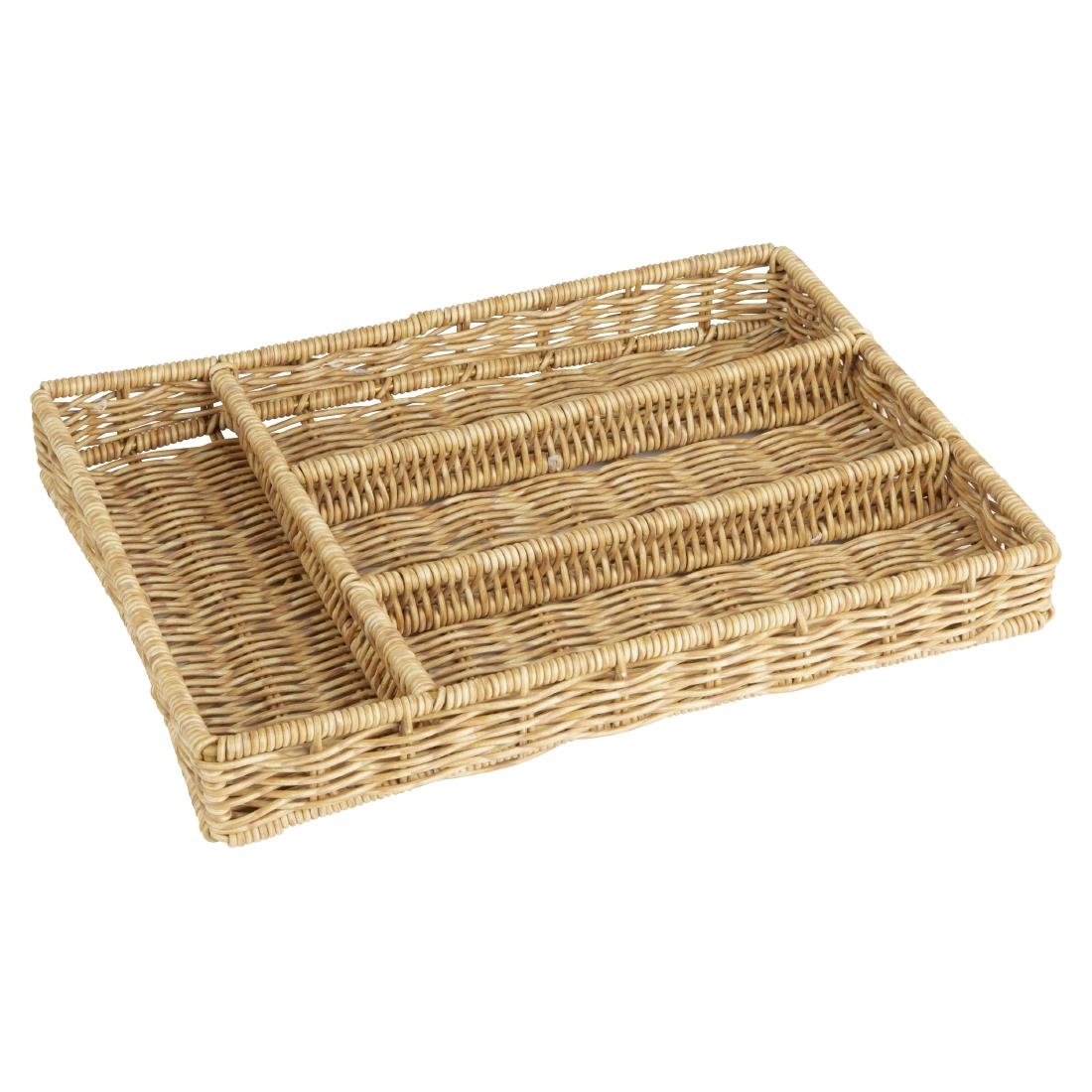 Bac à couverts en polyrotin Olympia marron clair 340x250 mm