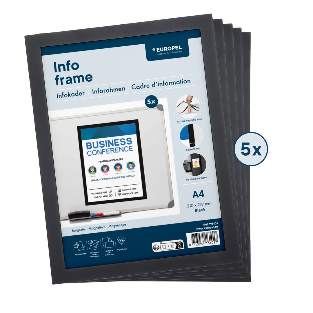 Infokader Europel Magnetisch set 5 stuks A4 Zwart