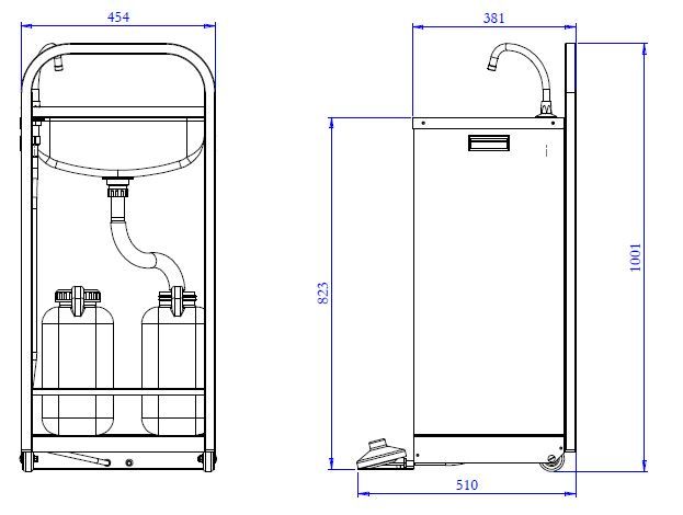 Mobiles Handwaschbecken Edelstahl | mit Fußbedienung| Inkl. 2x 13 Liter Kanister