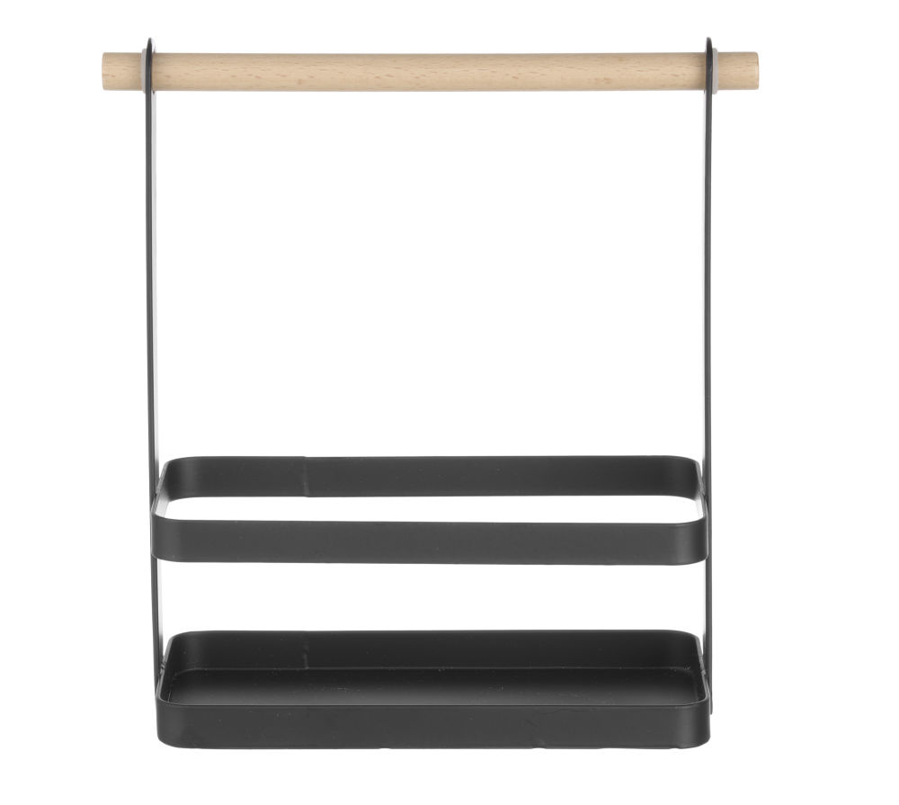Caddy à couverts avec manche en bois | Revêtement en poudre noir mat | 230x100x (H) 240mm