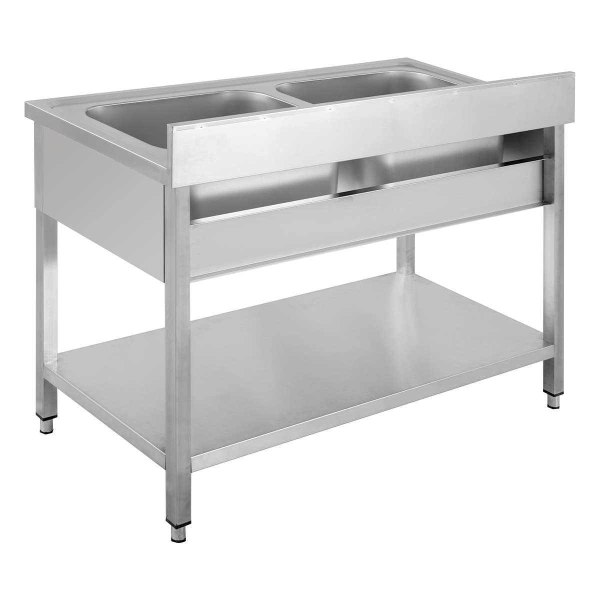 Spültisch Basic 12x7 mit 2 Becken, Aufkantung und Grundboden