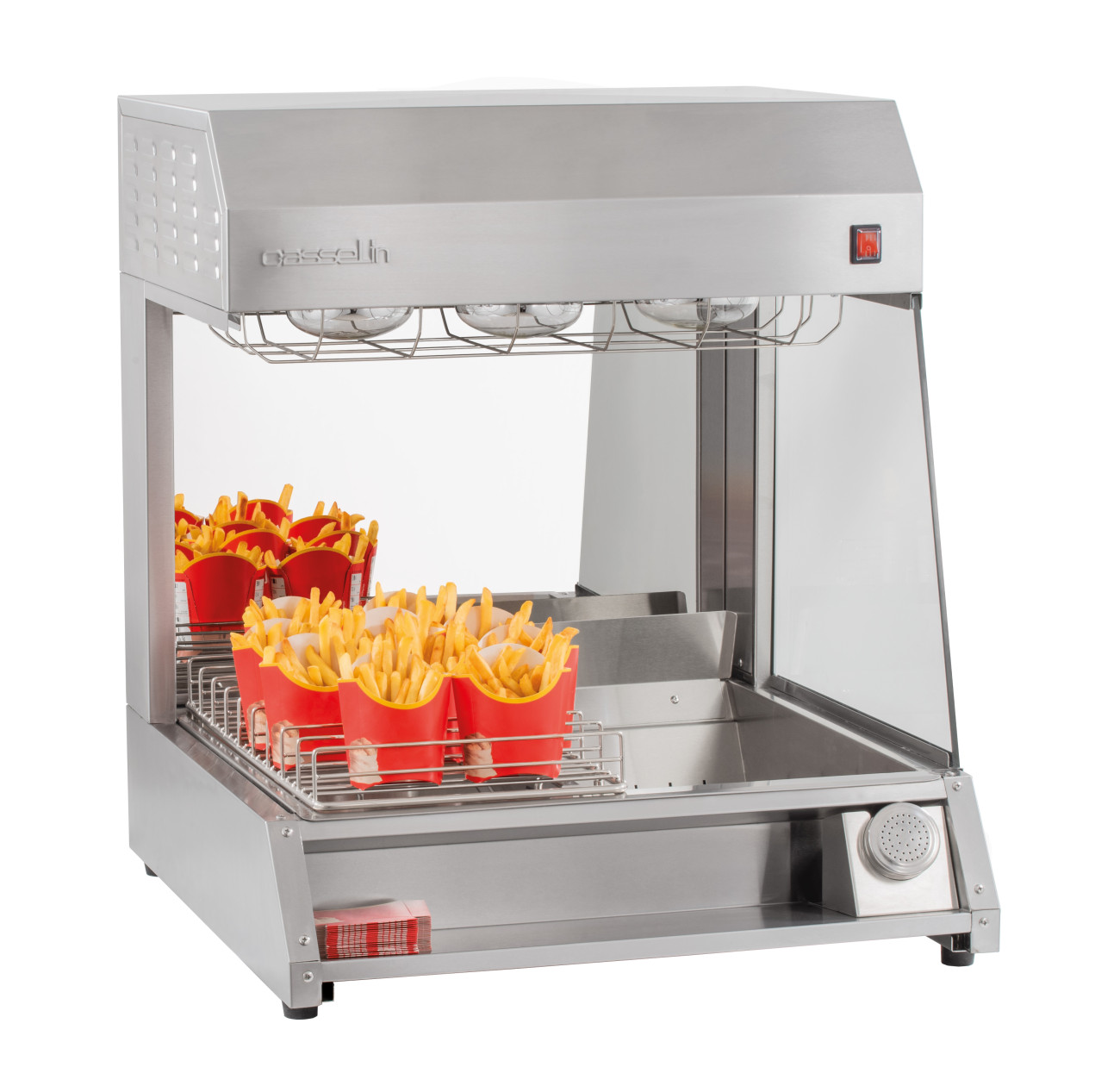 Pommes Wärmer 750W Pommes-Wärmer 750W – 45W Lampe, Max. 80 °C, Aus Edelstahl 201, 56x33x46 Cm