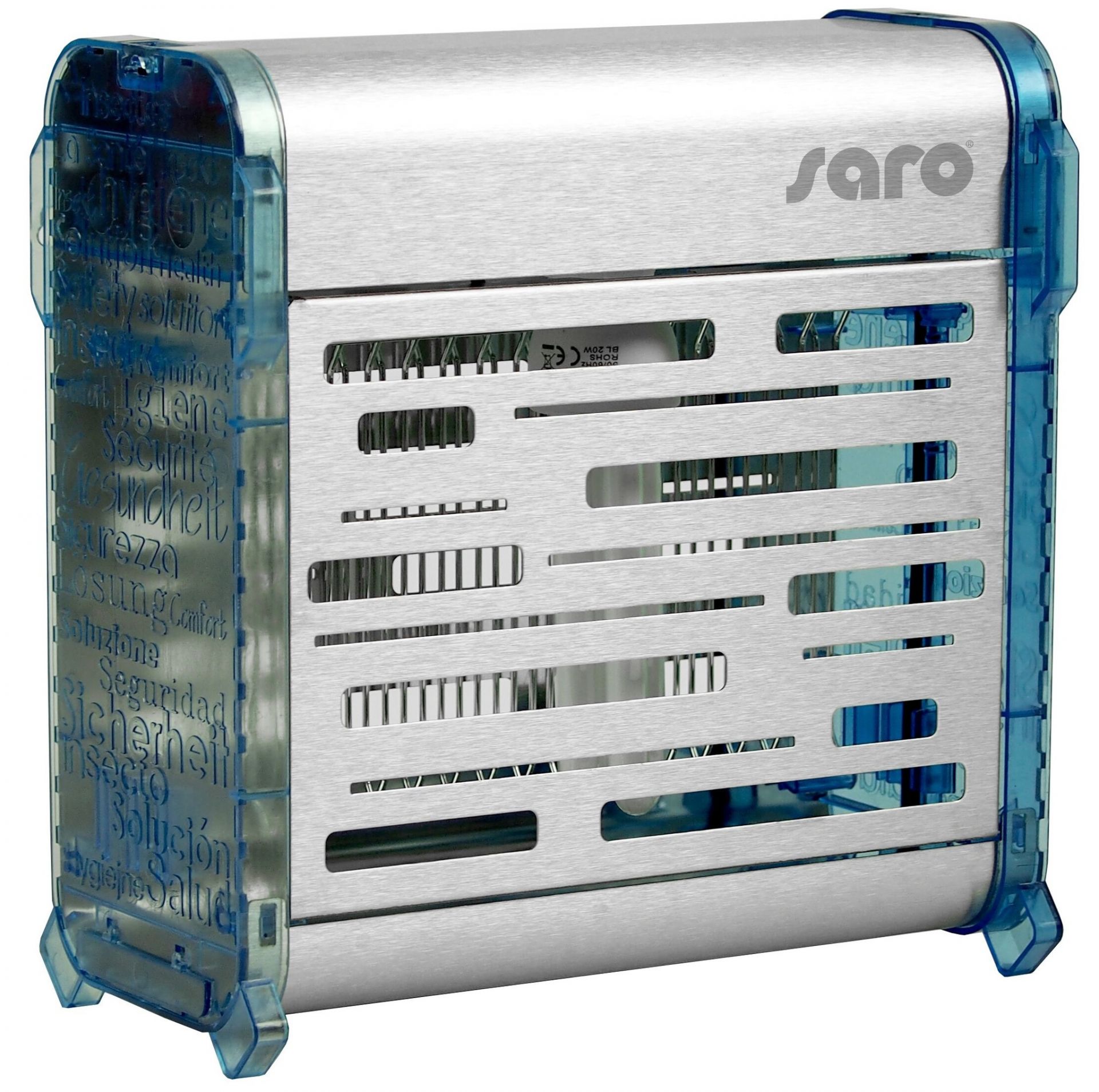 Elektrischer Insektenvernichter mit Schutzgehäuse und seitlichen Lüftungsöffnungen