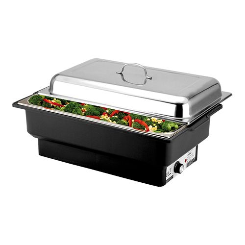 Elektrischer Chafing Dish mit Edelstahl-Deckel und Gemüsefüllung