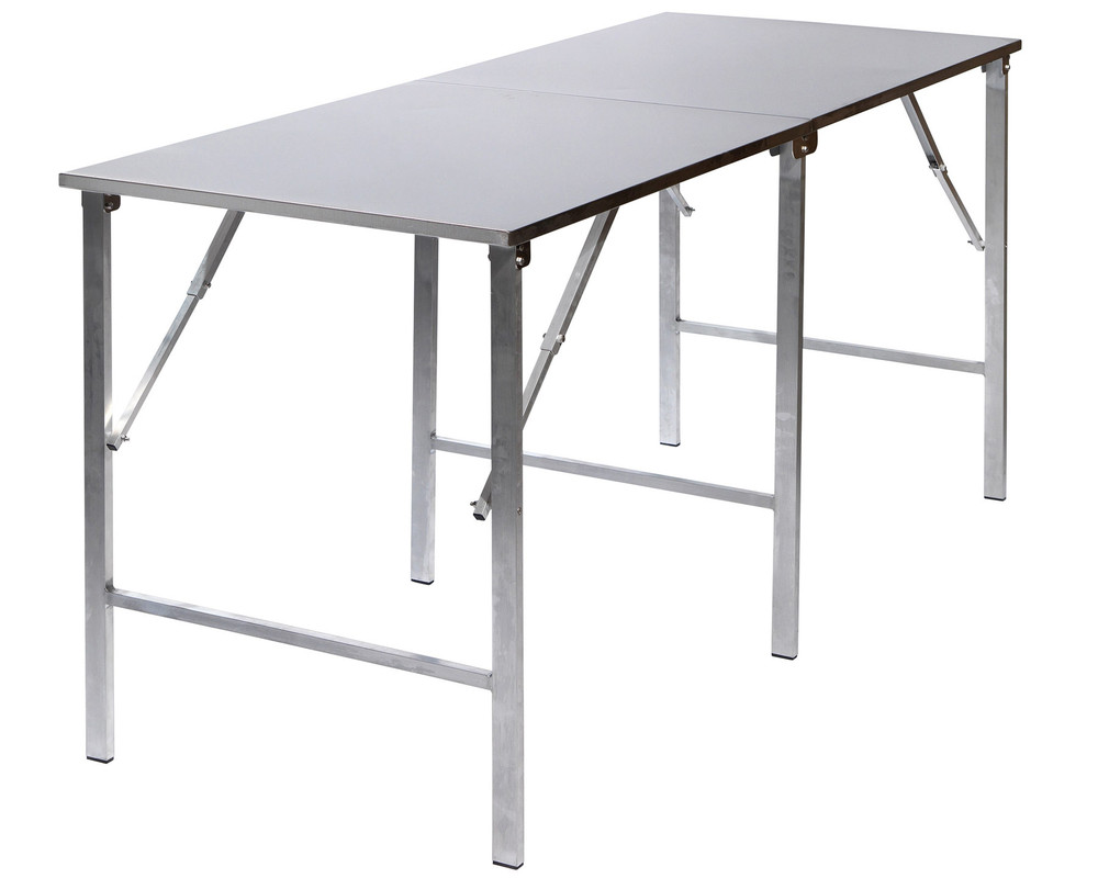 Klappbarer Edelstahl-Tisch.