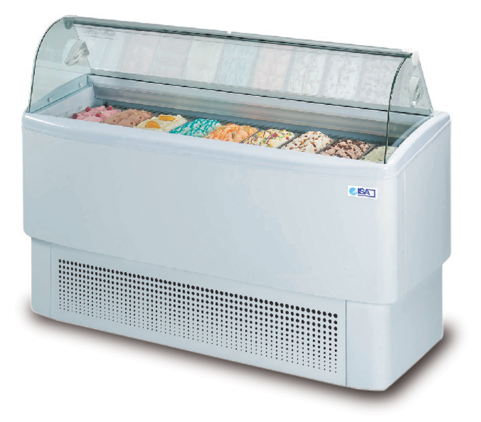 Eine weiße gefüllte Eisvitrine