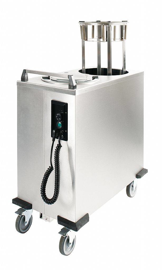 Rollbare Edelstahlstation mit elektrischer Steuerung und zwei Tellerstaplern