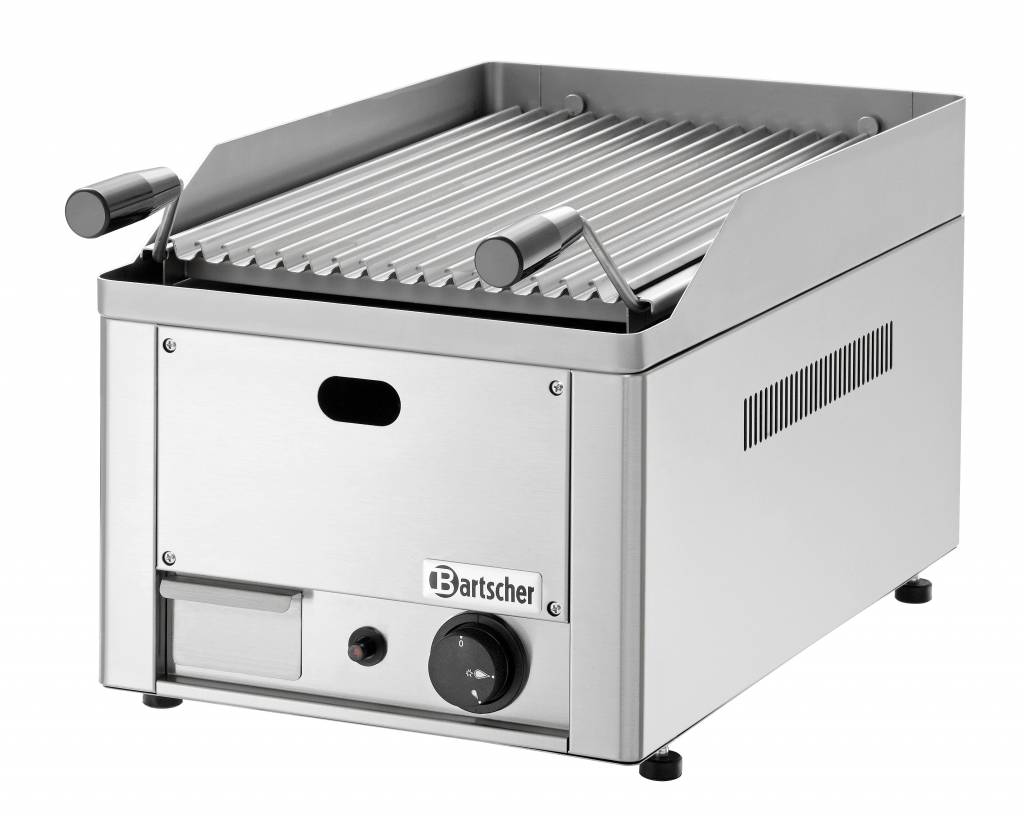 Gas-Lavasteingrill aus Edelstahl mit Grillrost.